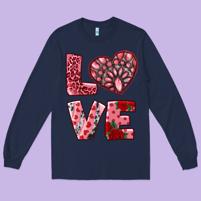 Love  With Pink Gemstone Long Sleeve Tee Designed By Ranaportraitstore