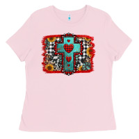 Bubblegum Pink Christmas cross with background Ladies Tee - Jasminsmagicworld