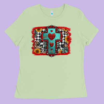Christmas Cross With Background Ladies Tee Designed By Jasminsmagicworld