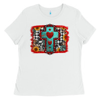 White Christmas cross with background Ladies Tee - Jasminsmagicworld