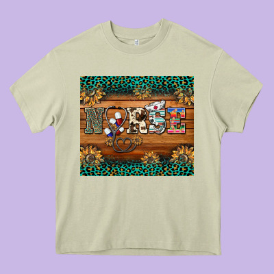 Western Nurse Glitter Leopard Sunflowers Heavy Core Tee Designed By Barkaloodesign