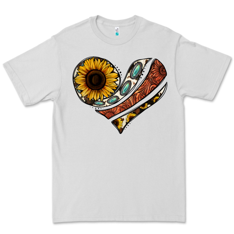 Western Sunflower Cowhide  Heart Premium Tee by Jasminsmagicworld | Teevron
