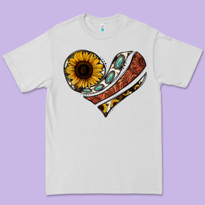 Western Sunflower Cowhide  Heart Premium Tee Designed By Jasminsmagicworld