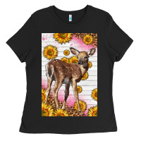 Black Western Cute Baby Deer Fawn Ladies Tee - LillyAllenDesigns