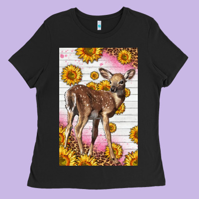 Western Cute Baby Deer Fawn Ladies Tee Designed By Lillyallendesigns