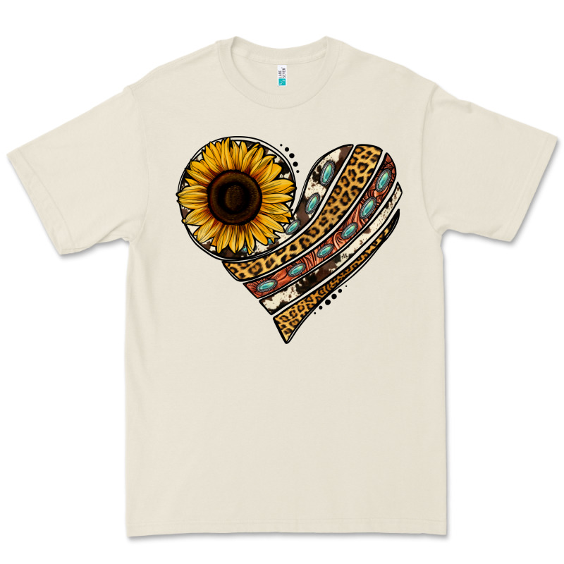 Western Sunflower Leopard Cowhide Heart Premium Tee by Jasminsmagicworld | Teevron
