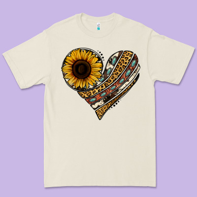 Western Sunflower Leopard Cowhide Heart Premium Tee Designed By Jasminsmagicworld