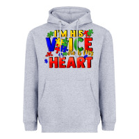 Heather Grey I'm his voice he is my heart Heavyweight Hoodie - FaDigitalArtStudio