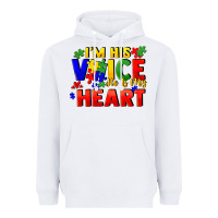 White I'm his voice he is my heart Heavyweight Hoodie - FaDigitalArtStudio