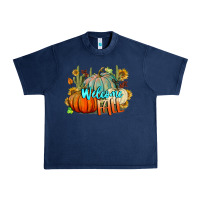 Navy Welcome Fall Pumpkins Urban Heavy Tee - BundleAndBundleShop