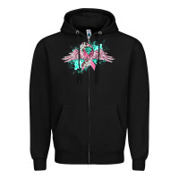 Black cancer ribbon with angel wings Zipper Hoodie - CowGirlArtShop