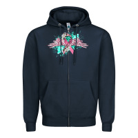 Navy cancer ribbon with angel wings Zipper Hoodie - CowGirlArtShop