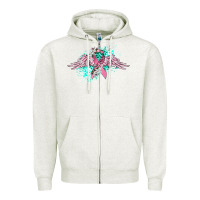 Oatmeal Heather cancer ribbon with angel wings Zipper Hoodie - CowGirlArtShop