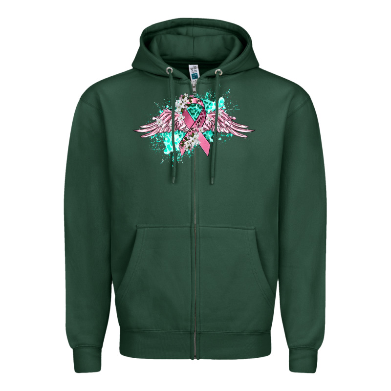 Cancer Ribbon With Angel Wings Zipper Hoodie by CowGirlArtShop | Teevron