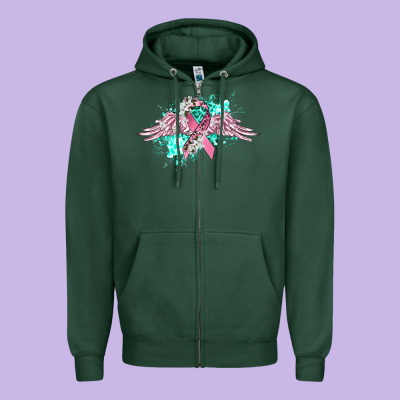 Cancer Ribbon With Angel Wings Zipper Hoodie Designed By Cowgirlartshop