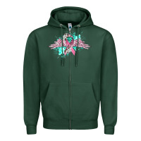 Sports Green cancer ribbon with angel wings Zipper Hoodie - CowGirlArtShop