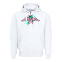 White cancer ribbon with angel wings Zipper Hoodie - CowGirlArtShop