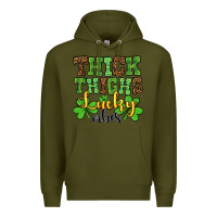 Army Green St. Patrick's Thick thighs lucky vibes Premium Hoodie - OliviaCreatesArt