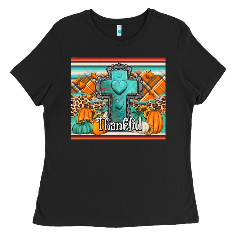 Fall Thankfull Cross Ladies Tee by Jasminsmagicworld | Teevron