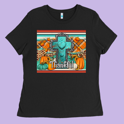 Fall Thankfull Cross Ladies Tee Designed By Jasminsmagicworld