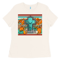 Bone fall thankfull cross Ladies Tee - Jasminsmagicworld