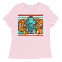Bubblegum Pink fall thankfull cross Ladies Tee - Jasminsmagicworld