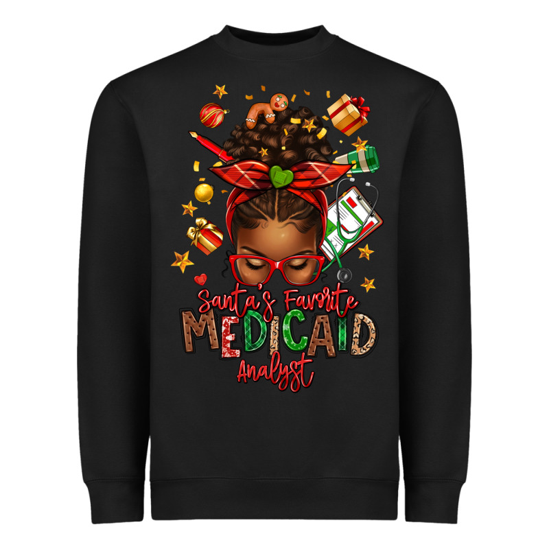 Santa's Favorite Medicaid Analyst Afro Messy Bun Heavyweight Sweatshirt by texasbilliewilder | Teevron