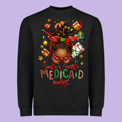 Santa's Favorite Medicaid Analyst Afro Messy Bun Heavyweight Sweatshirt Designed By Texasbilliewilder