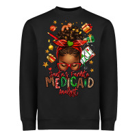 Black Santa's Favorite Medicaid Analyst Afro Messy Bun Heavyweight Sweatshirt - texasbilliewilder