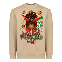 Mushroom Santa's Favorite Medicaid Analyst Afro Messy Bun Heavyweight Sweatshirt - texasbilliewilder