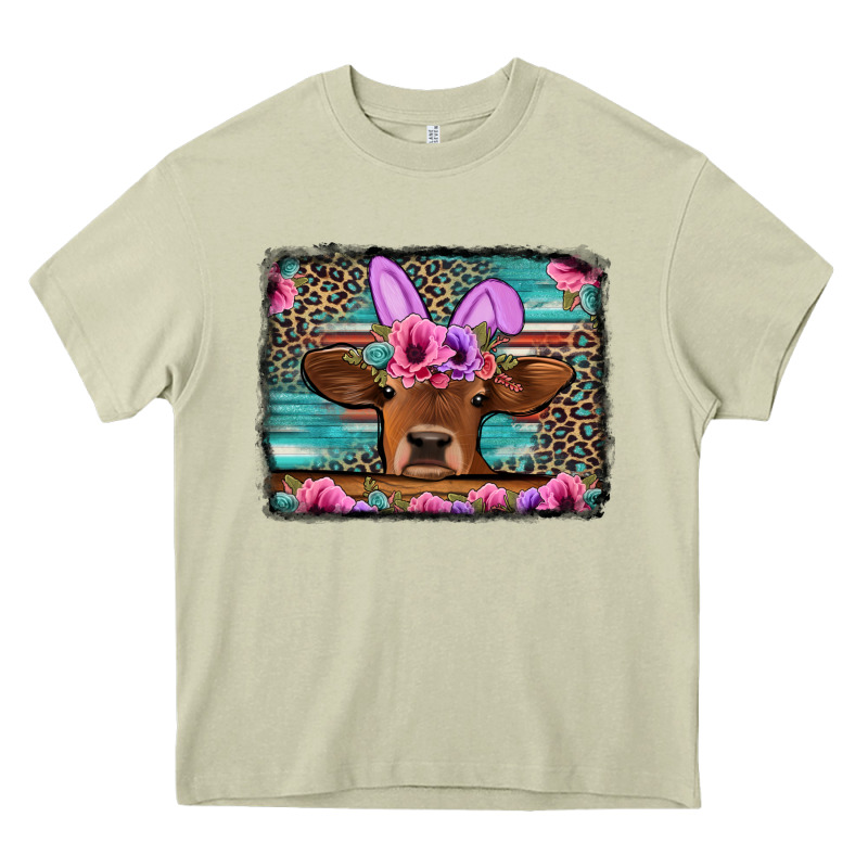 Easter Floral Leopard Cow Heavy Core Tee by Jasminsmagicworld | Teevron