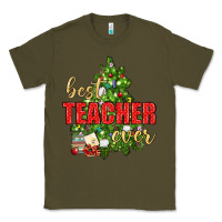 Army Green Best Teacher Ever With Christmas Tree Classic Tee - BundleAndBundleShop