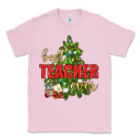 Bubblegum Pink Best Teacher Ever With Christmas Tree Classic Tee - BundleAndBundleShop