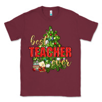 Burgundy Best Teacher Ever With Christmas Tree Classic Tee - BundleAndBundleShop