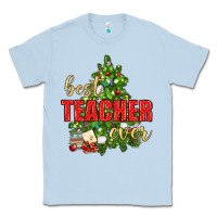 Dusty Blue Best Teacher Ever With Christmas Tree Classic Tee - BundleAndBundleShop