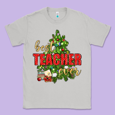 Best Teacher Ever With Christmas Tree Classic Tee Designed By Bundleandbundleshop