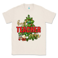 Natural Best Teacher Ever With Christmas Tree Classic Tee - BundleAndBundleShop