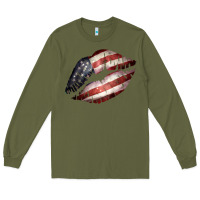 Army Green American Flag Lips Long Sleeve Tee - Bettercallsaul