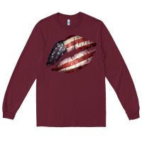 Burgundy American Flag Lips Long Sleeve Tee - Bettercallsaul