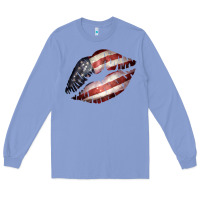 Colony Blue American Flag Lips Long Sleeve Tee - Bettercallsaul