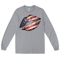 Heather Grey American Flag Lips Long Sleeve Tee - Bettercallsaul