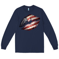 Navy American Flag Lips Long Sleeve Tee - Bettercallsaul