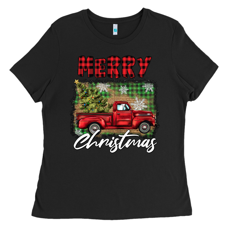 Merry Christmas Truck Ladies Tee by BarkalooDesign | Teevron