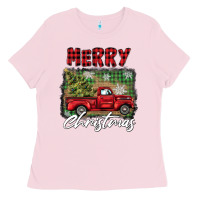 Bubblegum Pink merry christmas truck Ladies Tee - BarkalooDesign