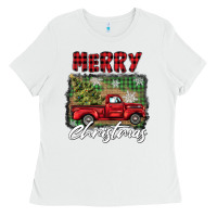 White merry christmas truck Ladies Tee - BarkalooDesign