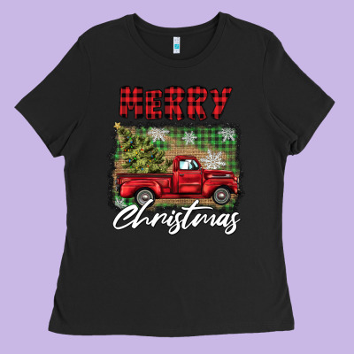 Merry Christmas Truck Ladies Tee Designed By Barkaloodesign