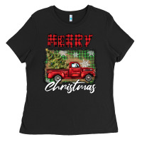 Black merry christmas truck Ladies Tee - BarkalooDesign