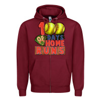 Burgundy 100 days of home runs softball Zipper Hoodie - CowGirlArtShop