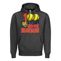 Charcoal Heather 100 days of home runs softball Zipper Hoodie - CowGirlArtShop