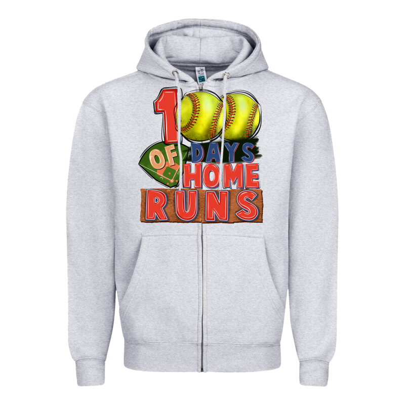 100 Days Of Home Runs Softball Zipper Hoodie by CowGirlArtShop | Teevron